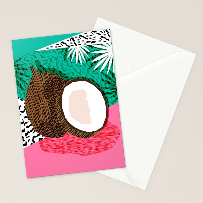 Bada Bing - memphis throwback tropical coconuts food vegan nature abstract illo neon 1980s 80s style Stationery Card Gallery Image 2