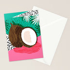 Bada Bing - memphis throwback tropical coconuts food vegan nature abstract illo neon 1980s 80s style Stationery Card Gallery Image 2