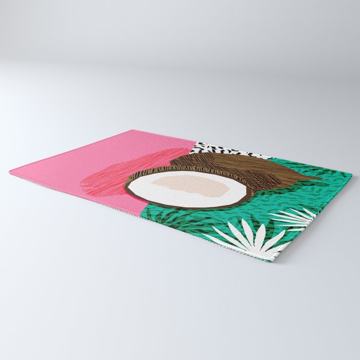 Bada Bing - memphis throwback tropical coconuts food vegan nature abstract illo neon 1980s 80s style Rug Gallery Image 3