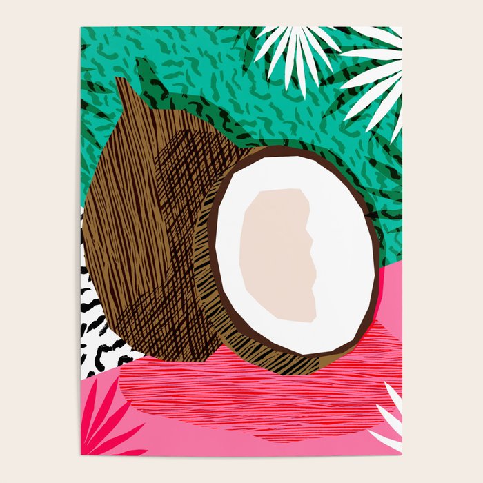 Bada Bing - memphis throwback tropical coconuts food vegan nature abstract illo neon 1980s 80s style Poster Gallery Image 1
