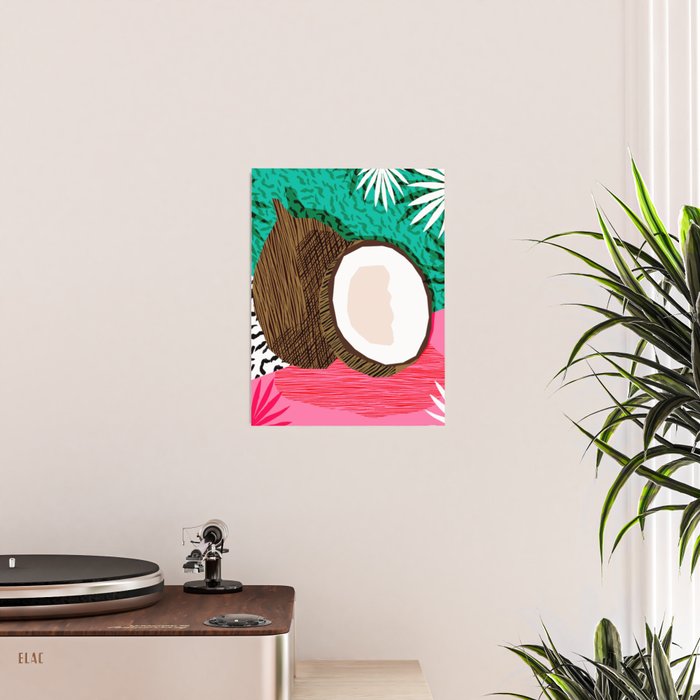 Bada Bing - memphis throwback tropical coconuts food vegan nature abstract illo neon 1980s 80s style Poster Gallery Image 2
