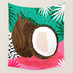 Bada Bing - memphis throwback tropical coconuts food vegan nature abstract illo neon 1980s 80s style Wall Tapestry Gallery Image 4