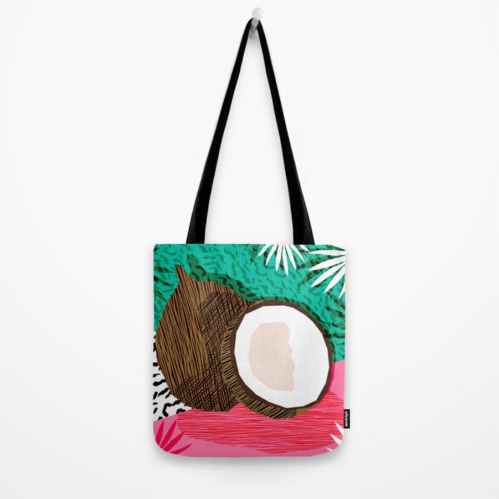 Bada Bing - memphis throwback tropical coconuts food vegan nature abstract illo neon 1980s 80s style Tote Bag Gallery Image 2