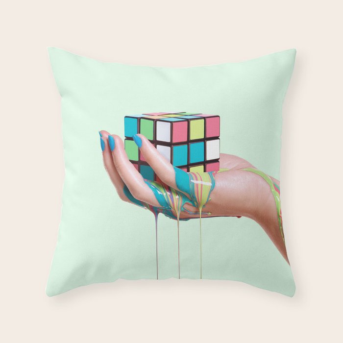 MELTING RUBIKS CUBE Throw Pillow Gallery Image 6
