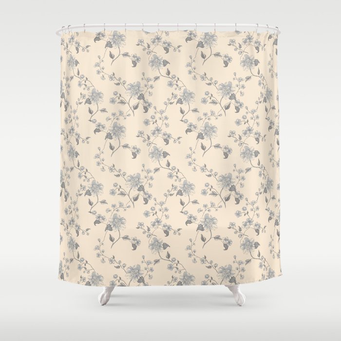 Vintage Blue Floral Shower Curtain Gallery Image 1