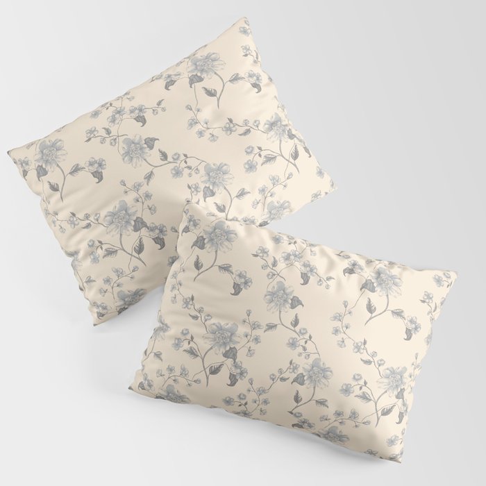 Vintage Blue Floral Pillow Sham Gallery Image 3