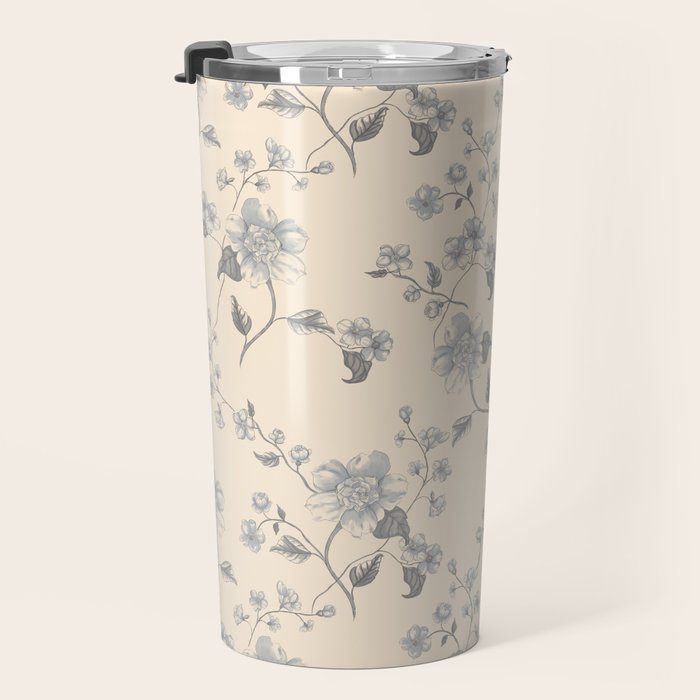 Vintage Blue Floral Travel Mug Gallery Image 3