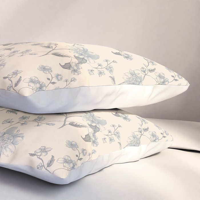 Vintage Blue Floral Pillow Sham Gallery Image 3