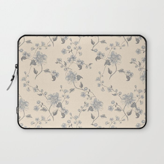Vintage Blue Floral Laptop Sleeve Gallery Image 1
