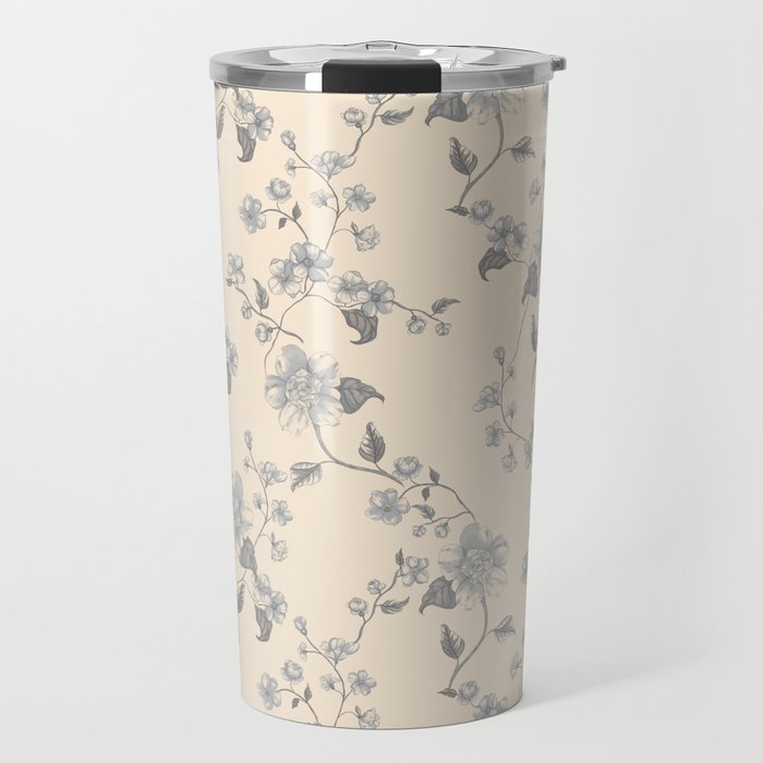 Vintage Blue Floral Travel Mug Gallery Image 1