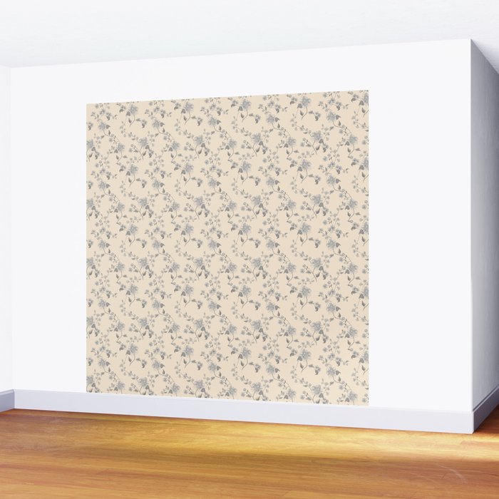 Vintage Blue Floral Wall Mural Gallery Image 2