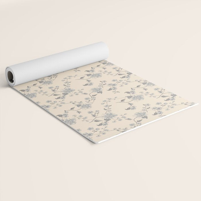 Vintage Blue Floral Yoga Mat Gallery Image 2