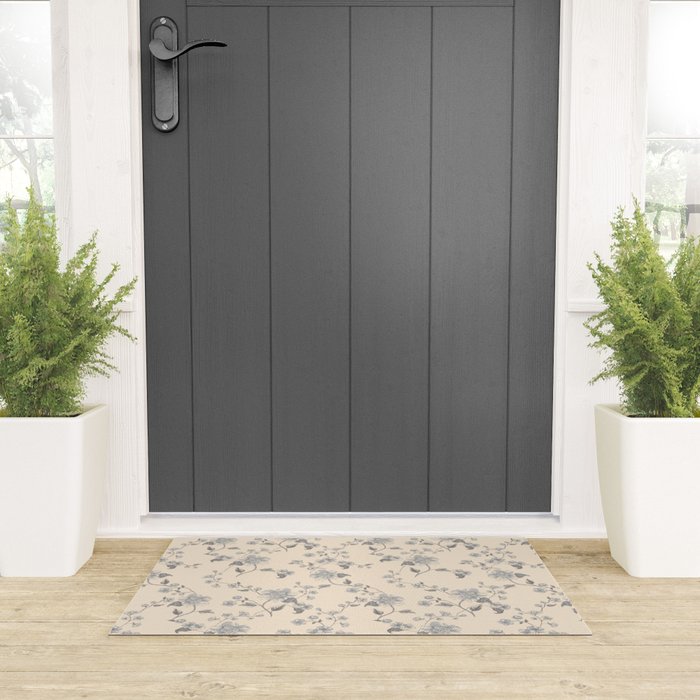 Vintage Blue Floral Welcome Mat Gallery Image 3