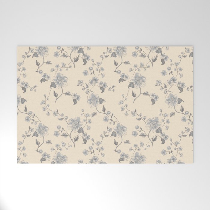 Vintage Blue Floral Welcome Mat Gallery Image 1