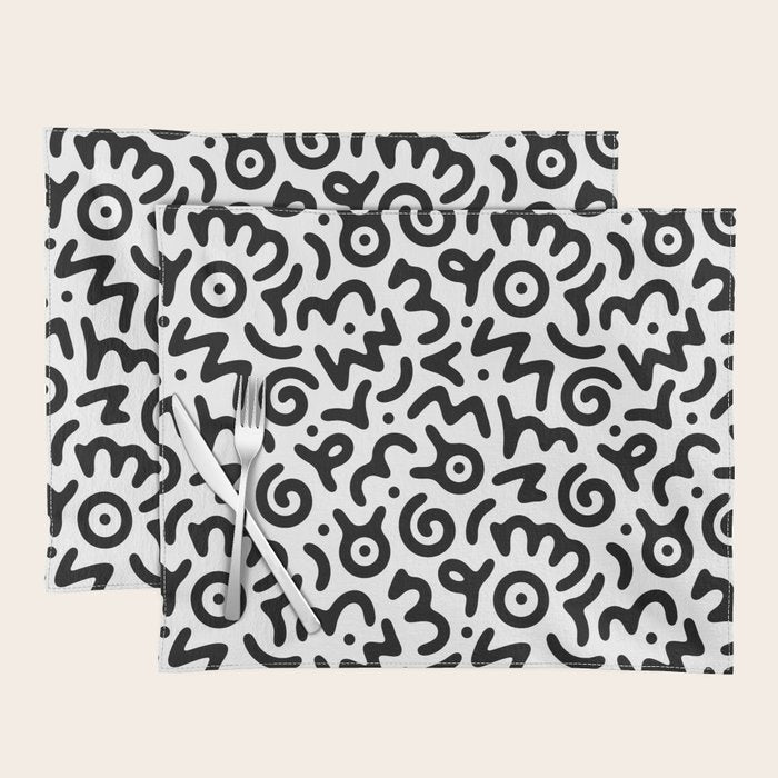 Fun black and white doodle symbol art pattern Placemat Gallery Image 1