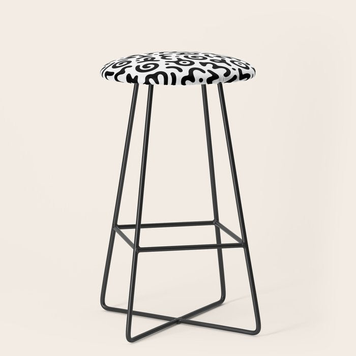 Fun black and white doodle symbol art pattern Stool Gallery Image 1