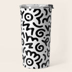 Fun black and white doodle symbol art pattern Travel Mug Gallery Image 2