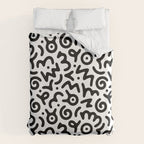 Fun black and white doodle symbol art pattern Duvet Cover Gallery Image 6