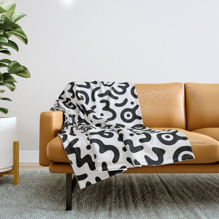 Fun black and white doodle symbol art pattern Throw Blanket Gallery Image 1