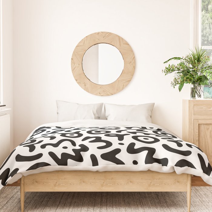 Fun black and white doodle symbol art pattern Duvet Cover Gallery Image 3