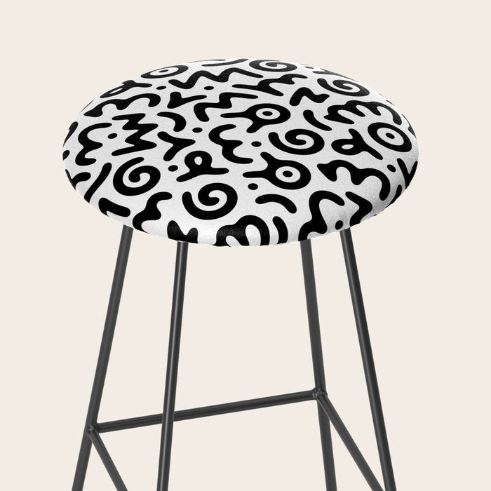 Fun black and white doodle symbol art pattern Stool Gallery Image 2