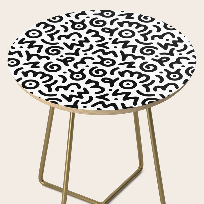 Fun black and white doodle symbol art pattern Side Table Gallery Image 2
