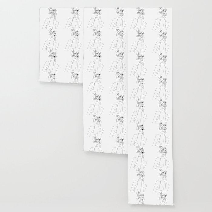 Minimal Line Art Woman with Flowers Wallpaper Gallery Image 3