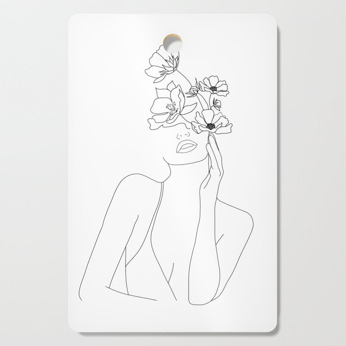 Minimal Line Art Woman with Flowers Cutting Board Gallery Image 1