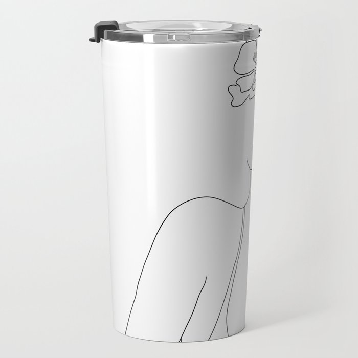 Minimal Line Art Woman with Flowers Travel Mug Gallery Image 3