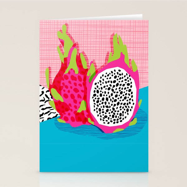 Hard Core - memphis throwback retro neon tropical fruit dragonfruit exotic 1980s 80s style pop art Stationery Card Gallery Image 2