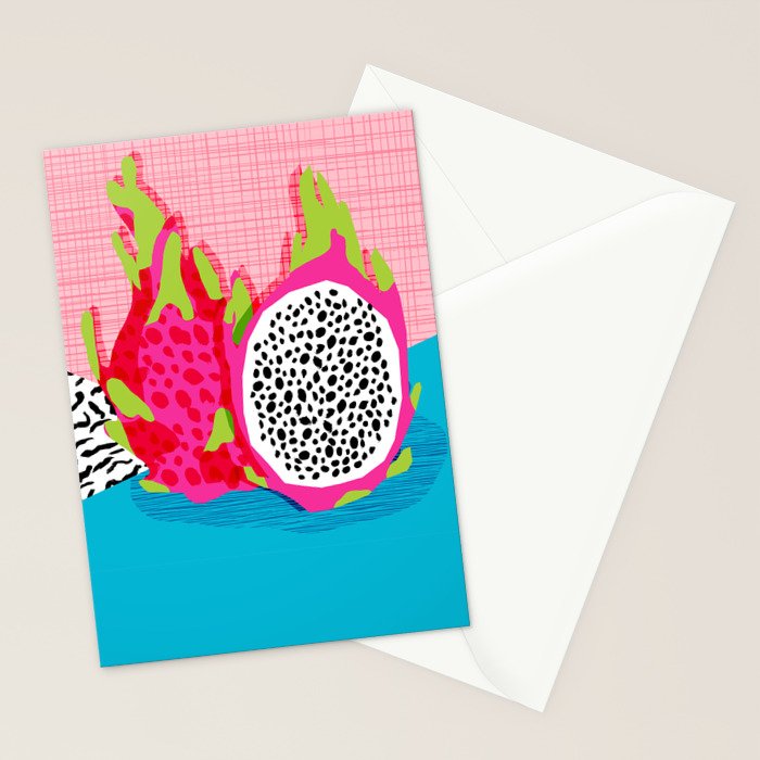 Hard Core - memphis throwback retro neon tropical fruit dragonfruit exotic 1980s 80s style pop art Stationery Card Gallery Image 2
