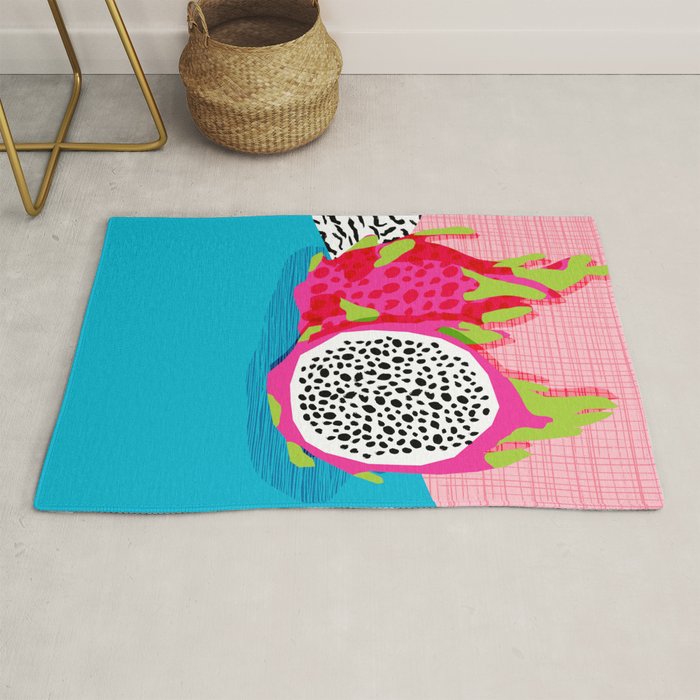 Hard Core - memphis throwback retro neon tropical fruit dragonfruit exotic 1980s 80s style pop art Rug Gallery Image 1
