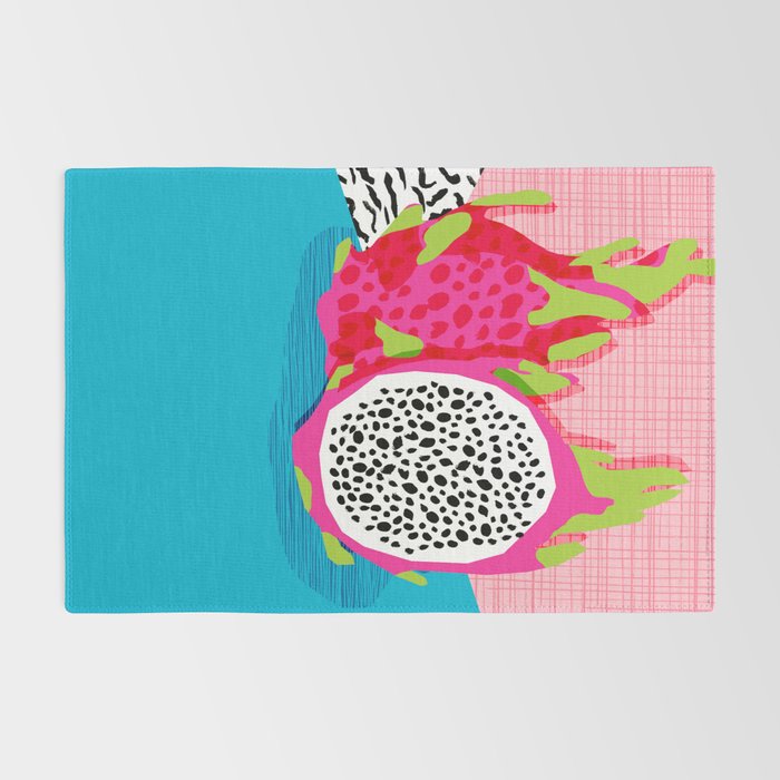 Hard Core - memphis throwback retro neon tropical fruit dragonfruit exotic 1980s 80s style pop art Rug Gallery Image 2
