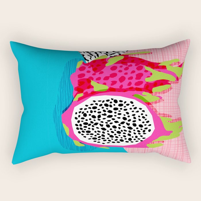 Hard Core - memphis throwback retro neon tropical fruit dragonfruit exotic 1980s 80s style pop art Rectangular Pillow Gallery Image 1