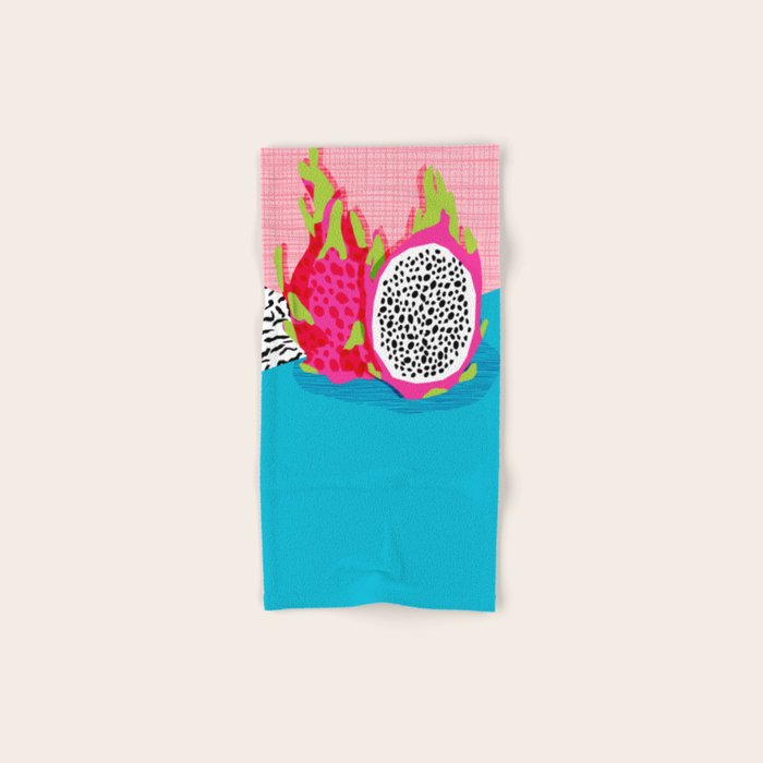 Hard Core - memphis throwback retro neon tropical fruit dragonfruit exotic 1980s 80s style pop art Bath Towel Gallery Image 1