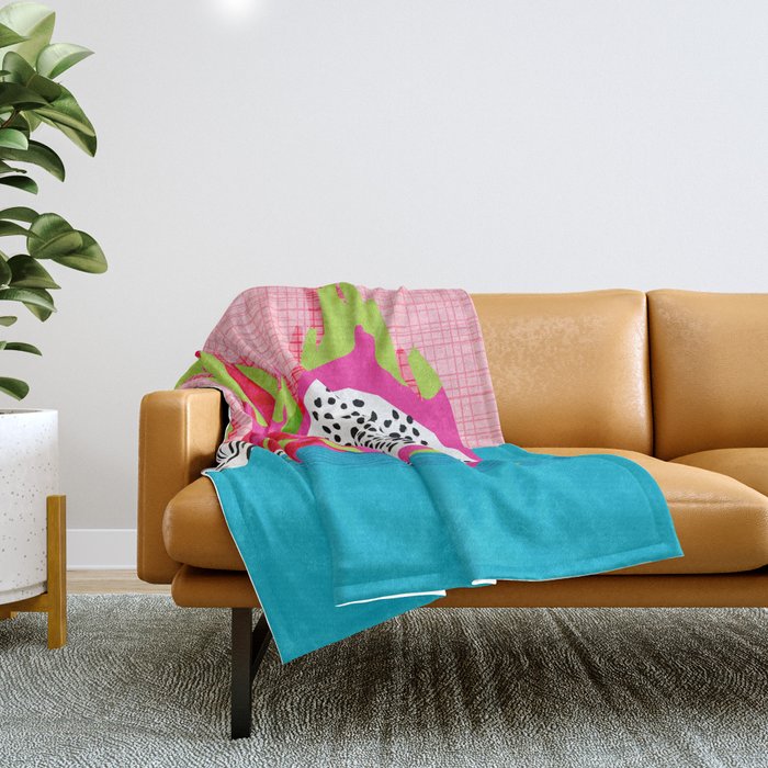 Hard Core - memphis throwback retro neon tropical fruit dragonfruit exotic 1980s 80s style pop art Throw Blanket Gallery Image 1