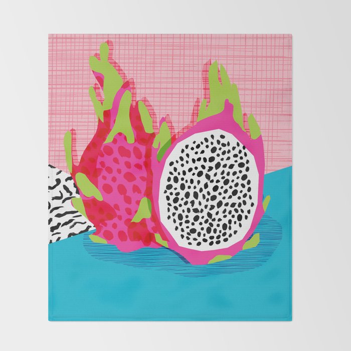 Hard Core - memphis throwback retro neon tropical fruit dragonfruit exotic 1980s 80s style pop art Throw Blanket Gallery Image 2