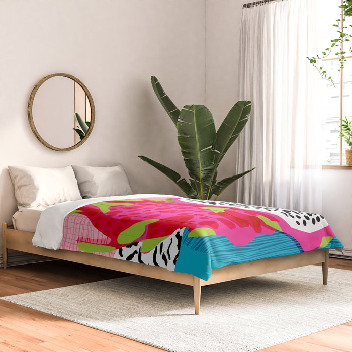 Hard Core - memphis throwback retro neon tropical fruit dragonfruit exotic 1980s 80s style pop art Comforter Gallery Image 2