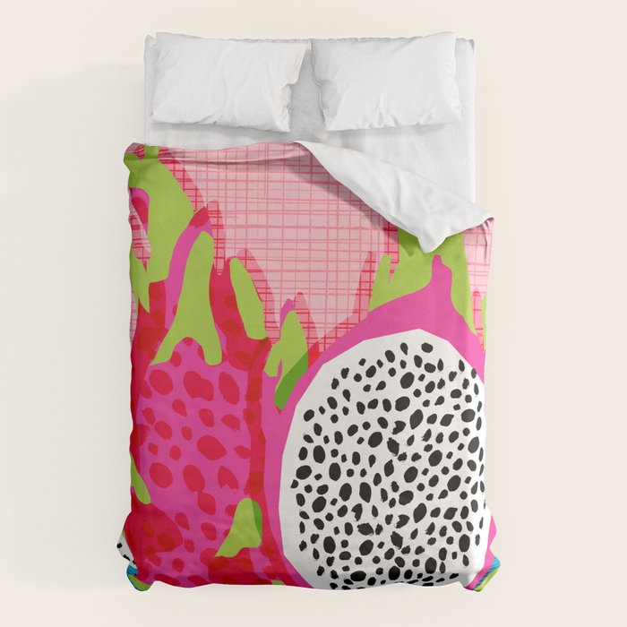 Hard Core - memphis throwback retro neon tropical fruit dragonfruit exotic 1980s 80s style pop art Duvet Cover Gallery Image 6