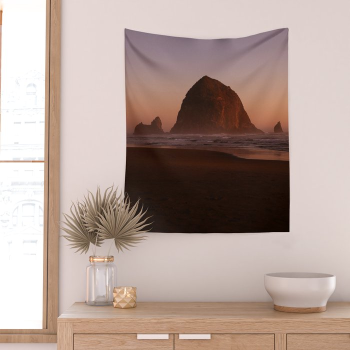 Haystack Rock Sunset II Wall Tapestry Gallery Image 2