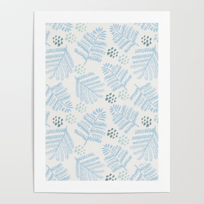 Winter & Woodsy Pine Trees in White & Blue Poster Gallery Image 4