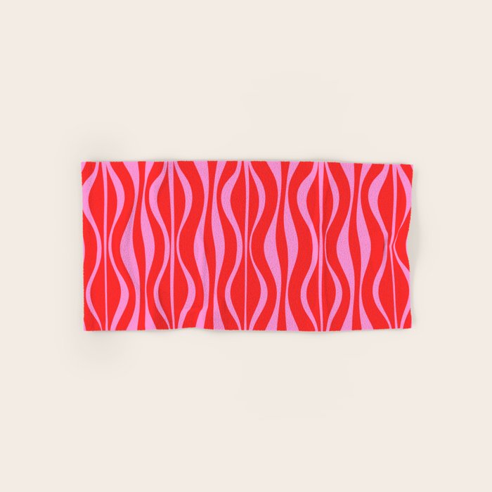 Mod Hourglass Abstract Midcentury Modern Retro Pattern in Preppy Pink and Red Bath Towel Gallery Image 1