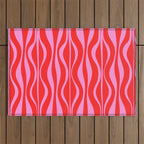 Mod Hourglass Abstract Midcentury Modern Retro Pattern in Preppy Pink and Red Outdoor Rug Gallery Image 1