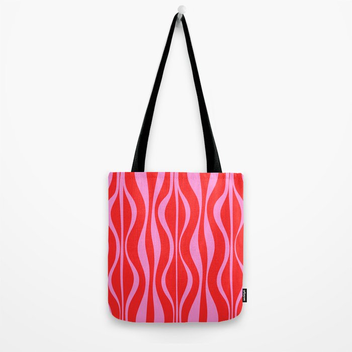 Mod Hourglass Abstract Midcentury Modern Retro Pattern in Preppy Pink and Red Tote Bag Gallery Image 2