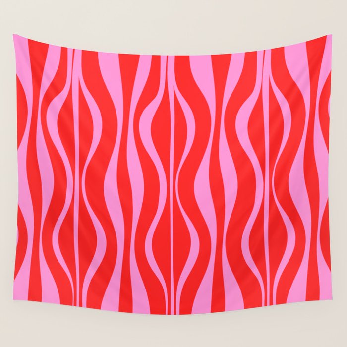 Mod Hourglass Abstract Midcentury Modern Retro Pattern in Preppy Pink and Red Wall Tapestry Gallery Image 1