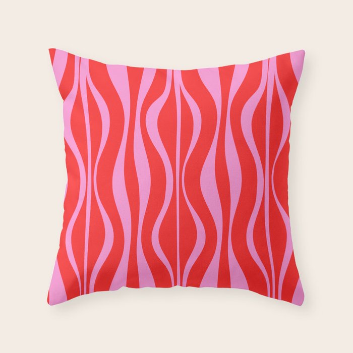 Mod Hourglass Abstract Midcentury Modern Retro Pattern in Preppy Pink and Red Throw Pillow Gallery Image 6