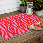 Mod Hourglass Abstract Midcentury Modern Retro Pattern in Preppy Pink and Red Outdoor Rug Gallery Image 2