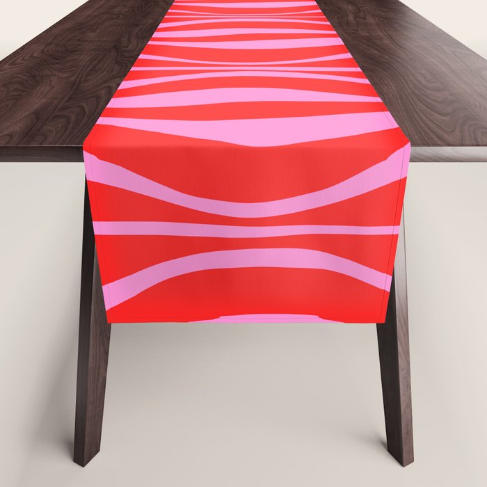 Mod Hourglass Abstract Midcentury Modern Retro Pattern in Preppy Pink and Red Table Runner Gallery Image 1