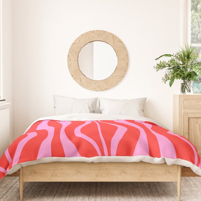 Mod Hourglass Abstract Midcentury Modern Retro Pattern in Preppy Pink and Red Duvet Cover Gallery Image 3