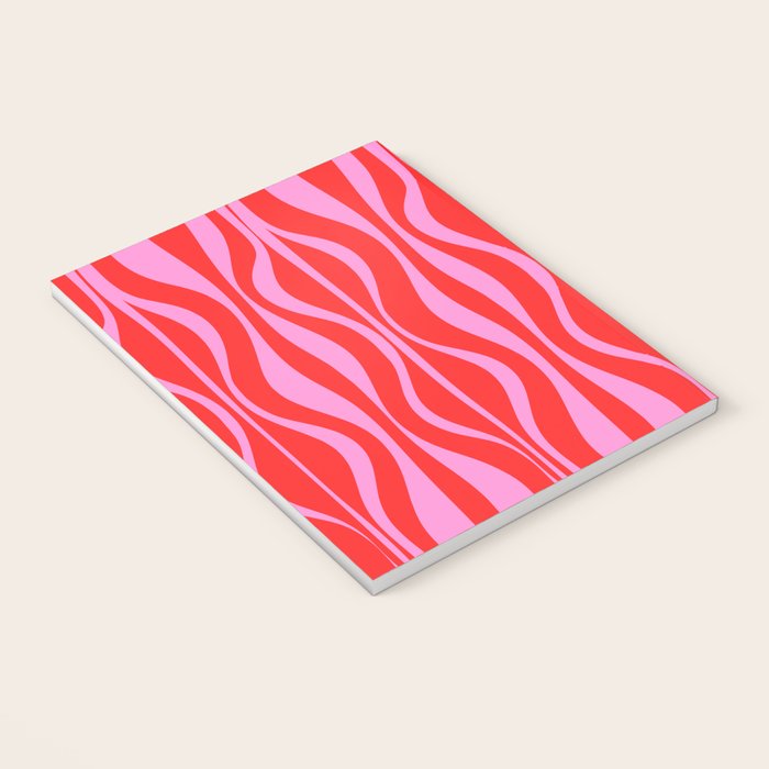 Mod Hourglass Abstract Midcentury Modern Retro Pattern in Preppy Pink and Red Notebook Gallery Image 3